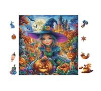 Sorcière avec Une Citrouille at Halloween 100 Pieces Casse-tête Collectionneur en Carton sans Déformation Très Difficile Motif Complexe Décoration Murale Cadeau Noël Premium 28x28cm