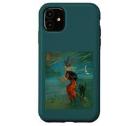 Sorcière chevauchant Un Balai avec Un Chat Noir Vintage Art Vecteur Coque pour iPhone 11