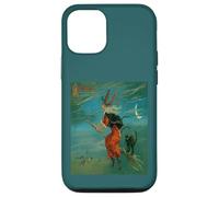 Sorcière chevauchant Un Balai avec Un Chat Noir Vintage Art Vecteur Coque pour iPhone 12/12 Pro