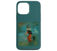 Sorcière chevauchant Un Balai avec Un Chat Noir Vintage Art Vecteur Coque pour iPhone 13 Pro Max