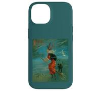 Sorcière chevauchant Un Balai avec Un Chat Noir Vintage Art Vecteur Coque pour iPhone 14