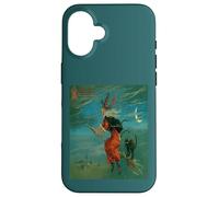 Sorcière chevauchant Un Balai avec Un Chat Noir Vintage Art Vecteur Coque pour iPhone 16
