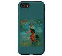 Sorcière chevauchant Un Balai avec Un Chat Noir Vintage Art Vecteur Coque pour iPhone SE (2020) / 7/8