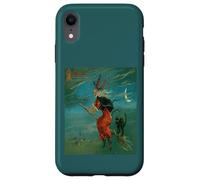 Sorcière chevauchant Un Balai avec Un Chat Noir Vintage Art Vecteur Coque pour iPhone XR
