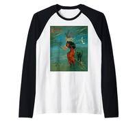 Sorcière chevauchant Un Balai avec Un Chat Noir Vintage Art Vecteur Manche Raglan