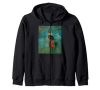 Sorcière chevauchant Un Balai avec Un Chat Noir Vintage Art Vecteur Sweat à Capuche