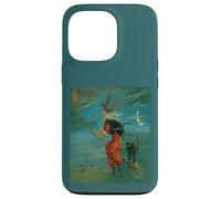 Sorcière chevauchant Un besom avec Un Vecteur Vintage de Chat Noir Coque pour iPhone 13 Pro