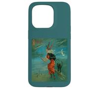 Sorcière chevauchant Un besom avec Un Vecteur Vintage de Chat Noir Coque pour iPhone 15 Pro
