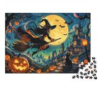 Sorcière Citrouille Lune Puzzle, 1000 Pcs Jeu D'intérieur Adulte | 70x50cm Carton, Passe-temps Intellectuel, Cadeau Réunion, Pensée Logique, Surface Lisse