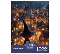 Sorcière Citrouille Puzzle 1000 Pièces Une Ville aux Lumières Faibles Puzzles pour Adultes Jeu Éducatif Jouet Défi Et Enfants Cadeaux 38x26cm/1000pcs