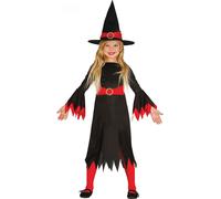 Sorcière Costume d'Halloween Chapeau noir Accent rouge Envoûtement Aventures magiques Fun Fun Tenue magique Transformation Accessoire, Taille : 128/134 Couleur : Rouge