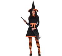 Sorcière Costume d'Halloween Tenue de magicienne Chapeau noir rayé orange, Taille : 38 - 40 (M) Couleur : Noir