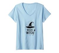 Sorcière de Base : Humour d'halloween envoûtant, T-Shirt avec Col en V, Femme, Bleu Céleste, XXL