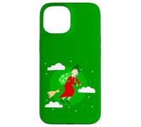 sorcière de noël Verte befana Balai spookmas creepmas Coque pour iPhone 15