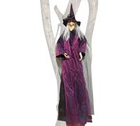 Sorcière debout d'Halloween, sorcière grandeur nature avec son activé, accessoires de sorcière d'horreur de 210 cm, décoration de jardin , décoration de sorcière d'Halloween pour fête et cour