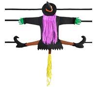Sorcière décorative d'Halloween - 100 x 80 cm - Jolie décoration de sorcière qui s'écrase dans l'arbre - Esprit suspendu pour Halloween - Pour troncs d'arbre ou colonnes de portes - Cheveux violets et