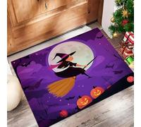 Sorcière Dessin Animé Paillasson D'Entrée Discret Absorbant - 40 X 60 Cm - Antidérapant - Citrouilles Chauves-Souris Tapis De Sol pour Entrée d'animaux Domestiques, Cuisine, Salle De Bain - Violet