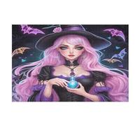 Sorcière d'halloween 1000 Pièces Puzzle en Bois pour Adultes EnfFourmis, Puzzles Impossible, Jeu D'adresse pour Toute La Famille, （75×50cm）