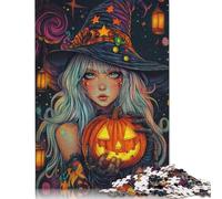 Sorcière d'halloween avec Citrouille 4 Puzzles 1000 pièces très stimulants à Faire soi-même, Grand Puzzle éducatif, Jeux familiaux Amusants, décoration d'intérieur Unique (75 x 50 cm)