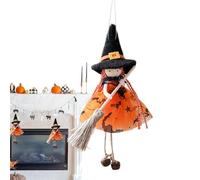 Sorcière d'Halloween - Décoration Suspendue pour Fête des Morts | Figurine Enchanteresse avec Balai | Petite Statuette Jupe Maille, Ornement Accrochable style Maison Hantée, destiné au Décor Po