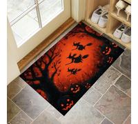 Sorcière d'halloween Paillasson D'Entrée Discret Absorbant - 45 X 75 Cm - Antidérapant - Citrouille Effrayante Tapis De Sol pour Entrée d'animaux Domestiques, Cuisine, Salle De Bain - Couleur Orange