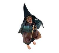 Sorcière effrayante à suspendre - Figurine parlante animée, sorcière d'Halloween effrayante, accessoire activé par la voix | Effet yeux rouges lumineux, fonction de réponse sonore, pour cour, porche