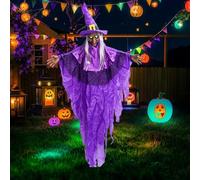 Sorcière électronique animée d'halloween, 170 cm décoration de sorcière parlante Suspendue avec Yeux Lumineux et Activation sonore, décorations d'halloween effrayantes pour Maison hantée, Jardin