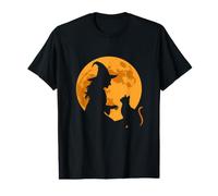 Sorcière et Chat Avant la Pleine Lune T-Shirt Graphique avec Valeur