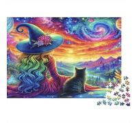 Sorcière et Chat Puzzles 1000 Pièces Papier recyclé pour Adultes Puzzle pour Adultes Jeu éducatif avec défi Excellente idée Cadeau pour la Relaxation 52x38cm/1000pcs