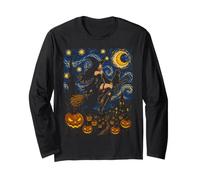 Sorcière et Chat Volant Halloween Nuit étoilée Filles Femmes Manche Longue