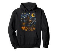 Sorcière et Chat Volant Halloween Nuit étoilée Filles Femmes Sweat à Capuche
