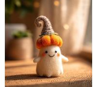 Sorcière fantôme feutrée, adoptez un fantôme, citrouille fantôme d'Halloween en feutre faite à la main avec chapeau de magicien, jolie décoration de fantômes en feutre de laine, figurine de fantômes