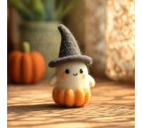 Sorcière fantôme feutrée, adoptez un fantôme, citrouille fantôme d'Halloween en feutre faite à la main avec chapeau de magicien, jolie décoration de fantômes en feutre de laine, figurine de fantômes