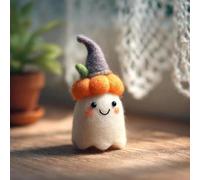 Sorcière fantôme feutrée, adoptez un fantôme, citrouille fantôme d'Halloween en feutre faite à la main avec chapeau de magicien, jolie décoration de fantômes en feutre de laine, figurine de fantômes