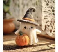 Sorcière fantôme feutrée, adoptez un fantôme, citrouille fantôme d'Halloween en feutre faite à la main avec chapeau de magicien, jolie décoration de fantômes en feutre de laine, figurine de fantômes