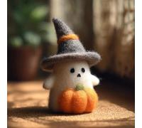 Sorcière fantôme feutrée, adoptez un fantôme, citrouille fantôme d'Halloween en feutre faite à la main avec chapeau de magicien, jolie décoration de fantômes en feutre de laine, figurine de fantômes
