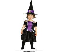 Sorcière Halloween Bébé Costume Chapeau magique Robe Magie Noir Violet, Taille : 74/80 Couleur : Noir