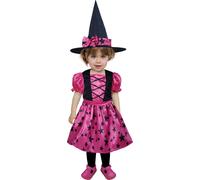 Sorcière Halloween Costume Bébé Rose Noir Chapeau Etoiles Magie Mignonne Vêtements, Taille : 74/80 Couleur : Rose