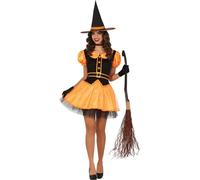 Sorcière Halloween Costume Chapeau magique Robe Orange Noir Mystique, Taille : 38 - 40 (M) Couleur : Orange