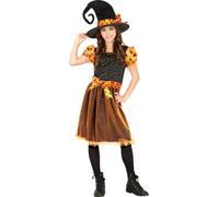 Sorcière Halloween Magie Chapeau de sorcière coloré Costume de fête Enfants Déguisement Sorcière féerique Monde magique fantastique Aventure Mystérieuse, Taille : 128/134 Couleur : Noir