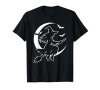 Sorcière Halloween sur Balai Silhouette Lune T-Shirt