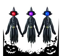Sorcière Halloweens, Décoration D'Halloweens De Sorcière avec des Enjeux Décoration d'horreur De 59 Pouces avec Un Jeu De Visage Brillant LED pour L'extérieur