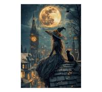 Sorcière Lune Chat Puzzle, 1000 Pcs pour Adultes Haute Qualité | 38x26cm Amateurs De Puzzles, Cadeau D'anniversaire, Carton, Apaisement De L'humeur, Ajustement Serré