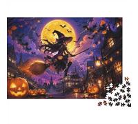 Sorcière Lune Citrouille 1000pcs Mini Puzzle pour Adultes Carton | 38x26cm Décor Maison Coupe Précise Cadeau Ami Détente