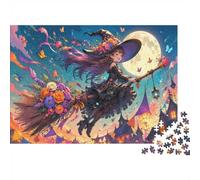 Sorcière Lune Fleurs 1000pcs Mini Puzzle pour Adultes Difficile | 70x50cm Carton Décor Salon Structure Durable Cadeau Ami Entraînement Cérébral