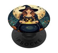Sorcière Magique avec araignées et Pot Rond PopSockets PopGrip Adhésif