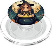 Sorcière Magique avec araignées et Pot Rond PopSockets PopGrip pour MagSafe