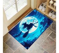 Sorcière Magique Paillasson Interieur Entree 45 X 75 Cm Tapis Antidérapant Lavable en Machine Absorbant Tapis D'Entrée Intérieur Chien pour Entrée, Porte Et Couloir, Bleu Thème d'halloween