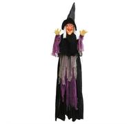 Sorcière parlante à suspendre grandeur nature - Sorcières animées électroniques d'Halloween de 177,8 cm, sorcières volantes géantes, dialogue activé par la voix et le toucher, accessoires de maison
