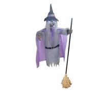 Sorcière Plane Effrayante sur Balai, Animée De Sorcières Planante, avec Capteur Sonore Et Tactile, Décoration d'halloween pour Intérieur Extérieur Maison Cour Porche